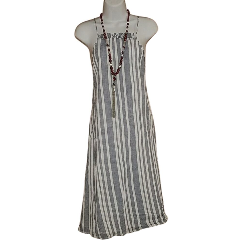 Tularosa blue and‎ white 100% cotton striped open back dress sz S